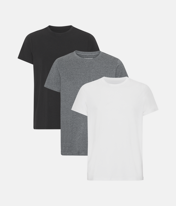 3 pack bamboo T-shirt black/dark grey melange/white