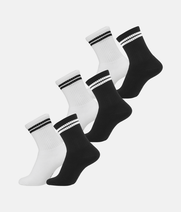 6 pairs of bamboo tennis socks black with white stripes/white with black stripes