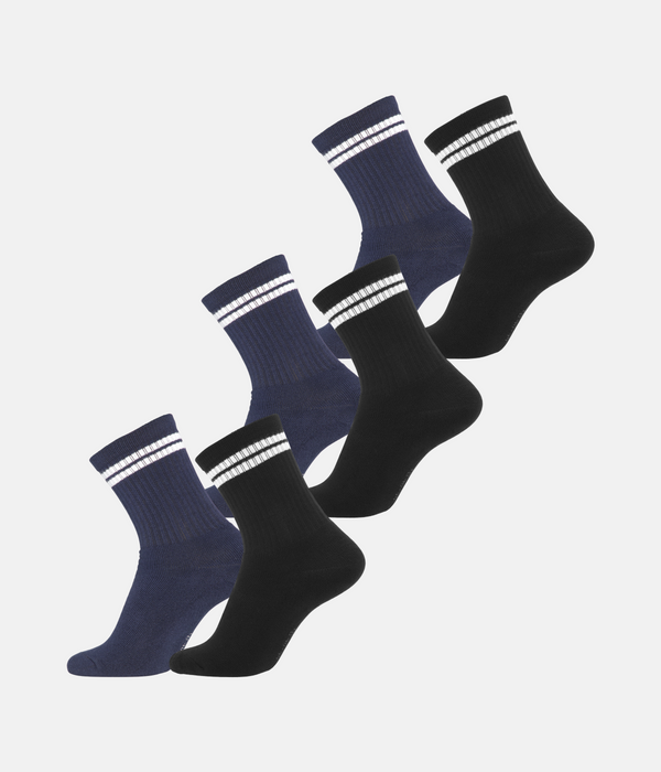 6 pairs of bamboo tennis socks black with white stripes/navy with white stripes