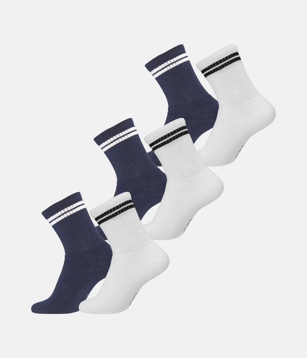 6 pairs of bamboo tennis socks white with black stripes/navy with white stripes