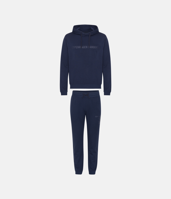 Navy bamboo hoodie jogging set with logo