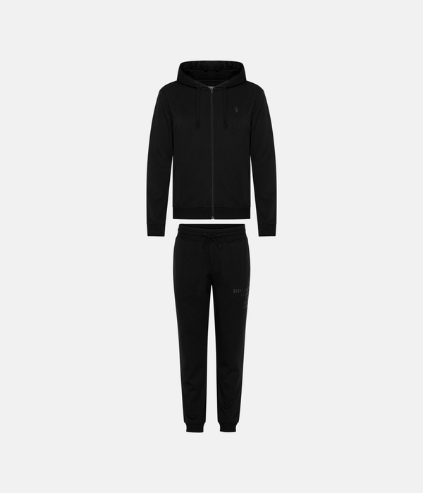 Black bamboo hoodie jogging set with zipper