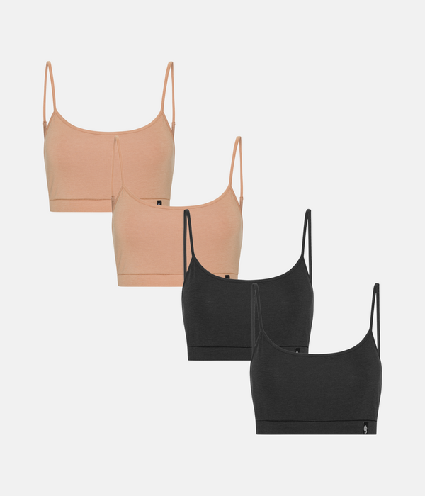 4 pack bra top with thin padding black/tan