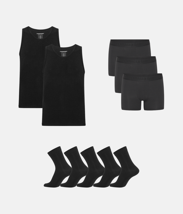 Bamboo Package - Tank Top & Briefs & Socks - Black