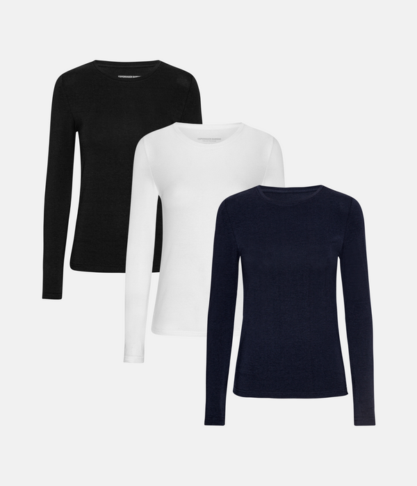 3 pack bamboo long sleeve T-shirt black/white/navy
