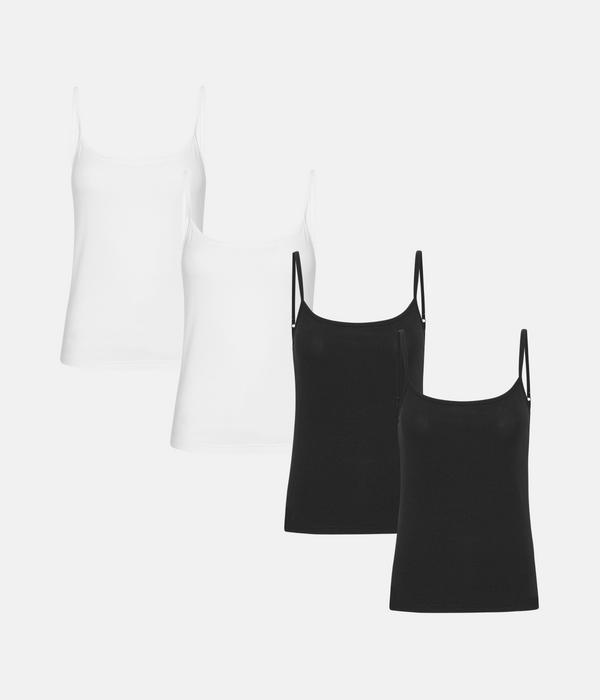 4 pack bamboo tops with thin straps black/white