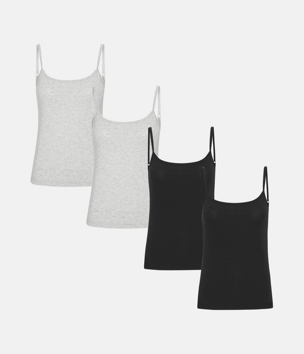 4 pack bamboo tops with thin straps black/grey
