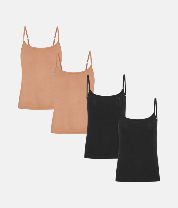 4 pack bamboo tops with thin straps black/tan