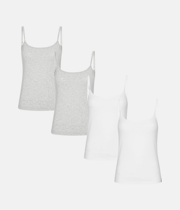 4 pack bamboo tops with thin straps white/gray