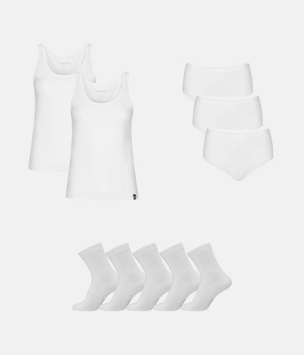 Bamboo Package - Top & Maxi Panties & Stockings - White