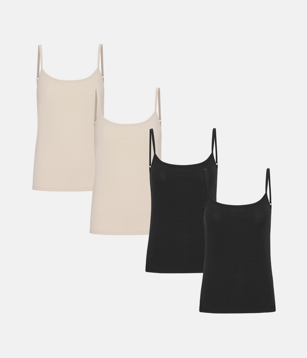 4 pack bamboo tops with thin straps black/cream