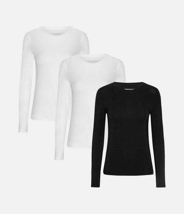 3 pack bamboo long sleeve T-shirt white/white/black