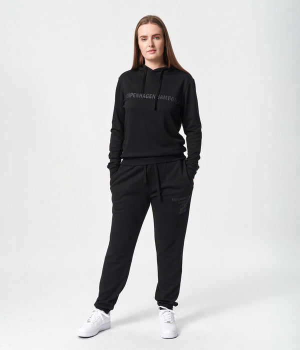 Black bamboo hoodie jogging set with logo