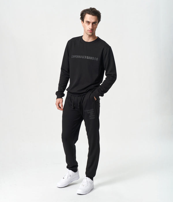 Black bamboo jogging suit with logo