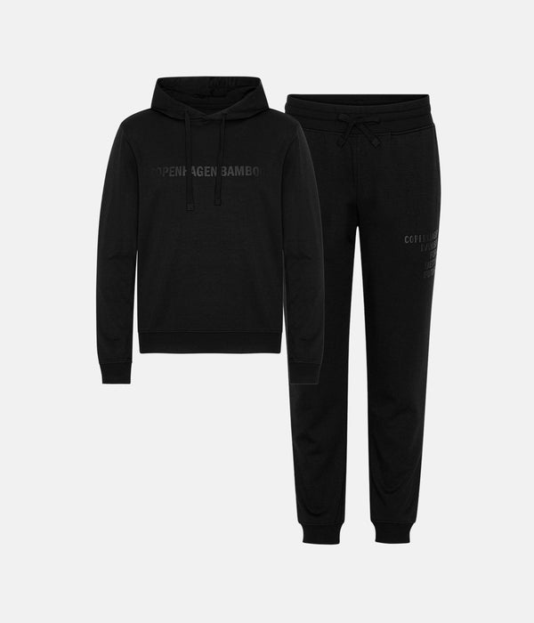 Black bamboo hoodie jogging set with logo