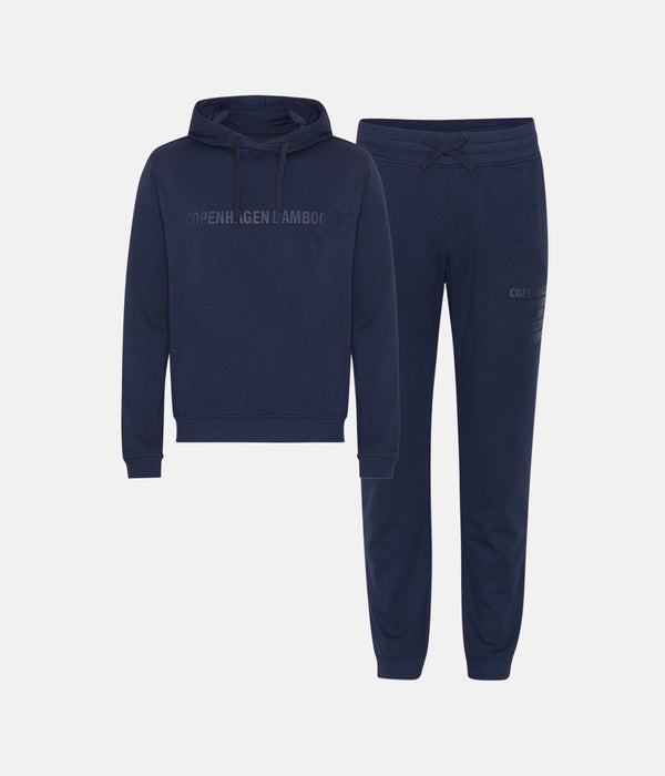 Navy bamboo hoodie jogging set with logo