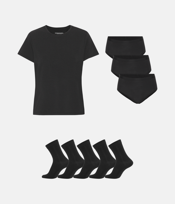 Bamboo Package - T-shirt &amp; Maxi Panties &amp; Socks - Black