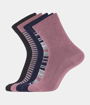 5 pack bamboo socks in mauve and stripes mix 30-33   Copenhagen Bamboo
