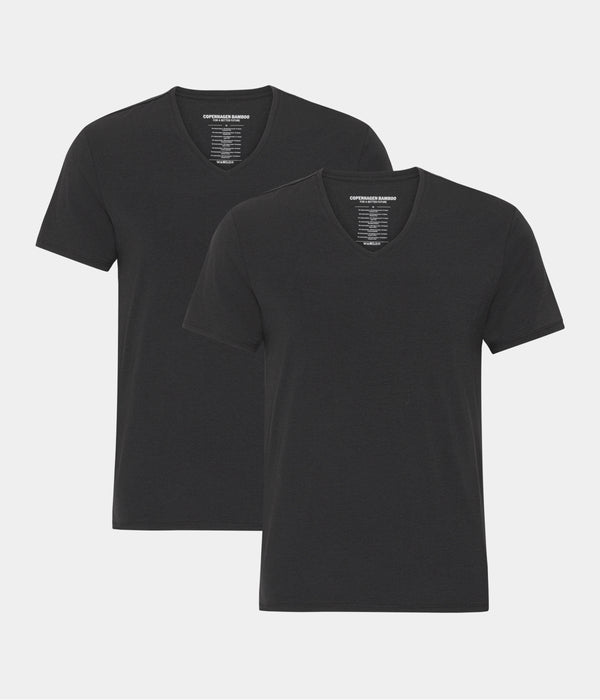Black slim fit v-neck bamboo T-shirts - 2 pack S   Copenhagen Bamboo