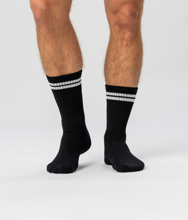 6 pairs of bamboo tennis socks black with white stripes/white with black stripes