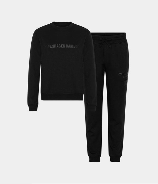 Black bamboo jogging suit with logo